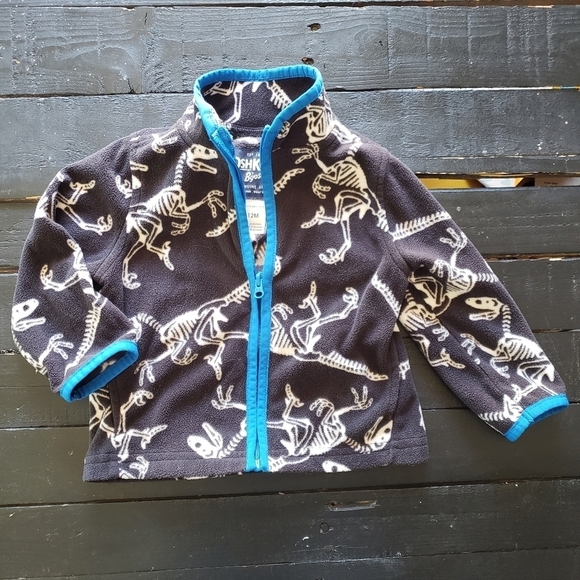 Osh Kosh Black Fleece Zip Up Jacket Dinosaurs 12 M - Picture 1 of 1